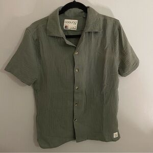 Laguna Mens Button Up Army Green Short Sleeve 100% Cotton Size Small So Soft EUC